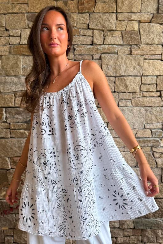 Ole Bubble Cotton Bandana Tunic Vest White